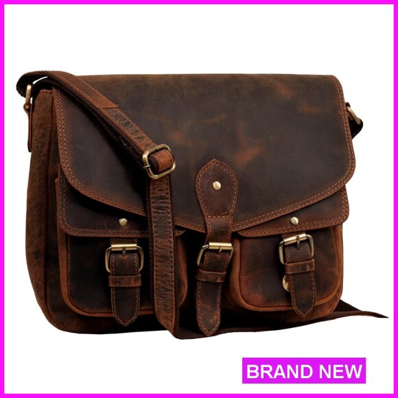 Genuine Leather Crossbody Bag Handmade Vintage Satchel Adjustable Strap